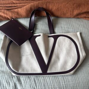 VALENTINO GARAVANI  Canvas Large Escape Tote Natural Brown